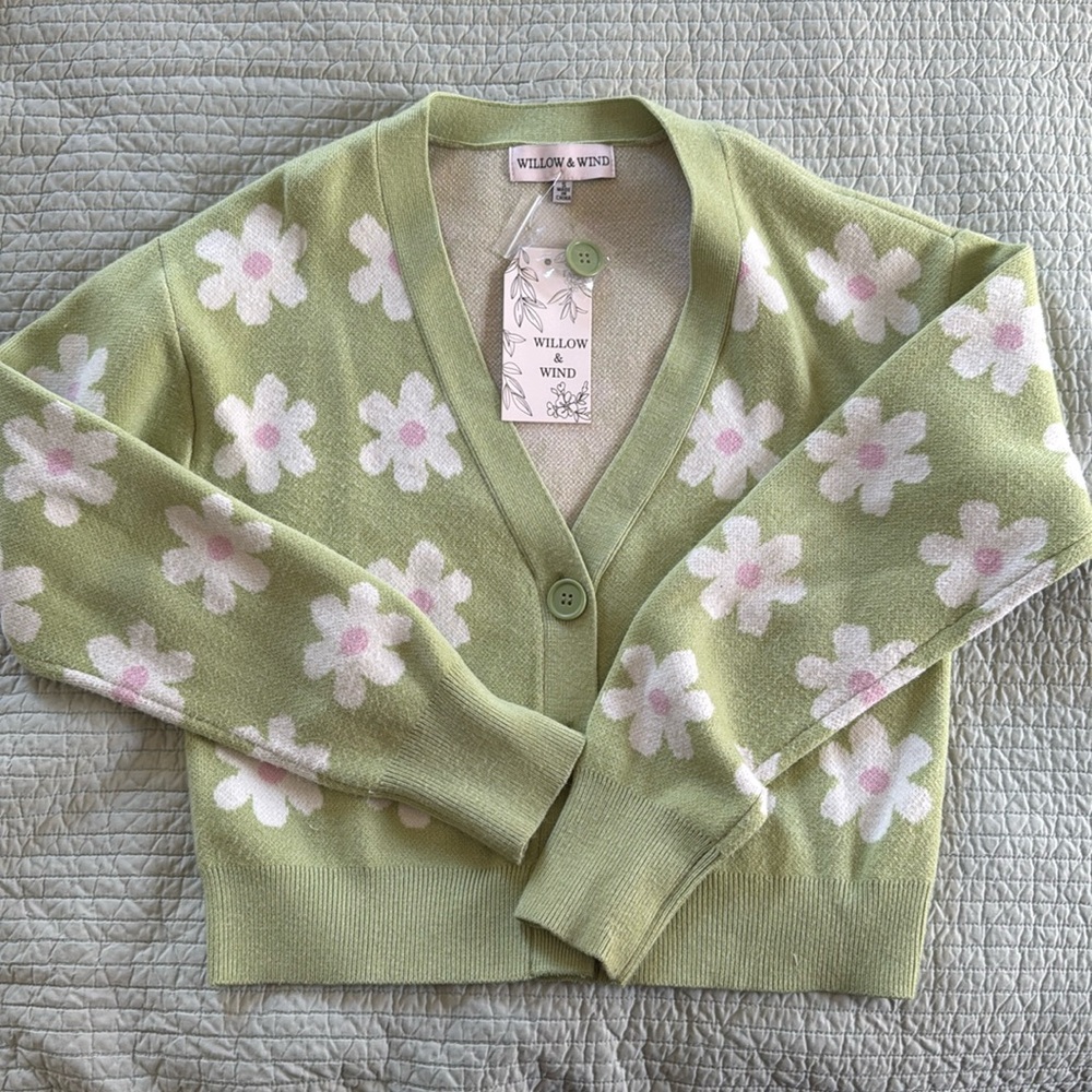 Willow & Wind Green Cardigan with Flowers